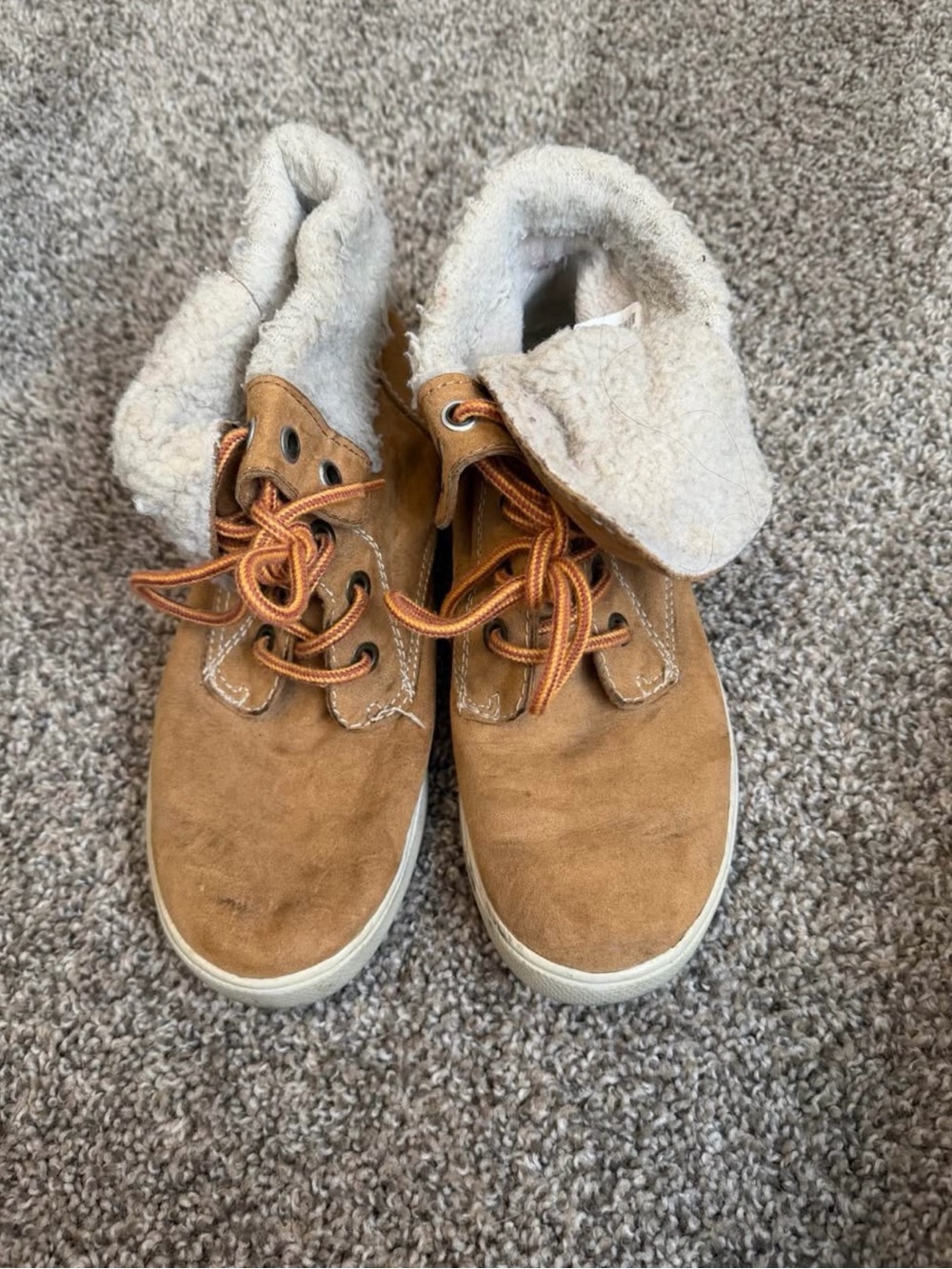Tan Suede Lace-Up Boots with Sherpa Lining